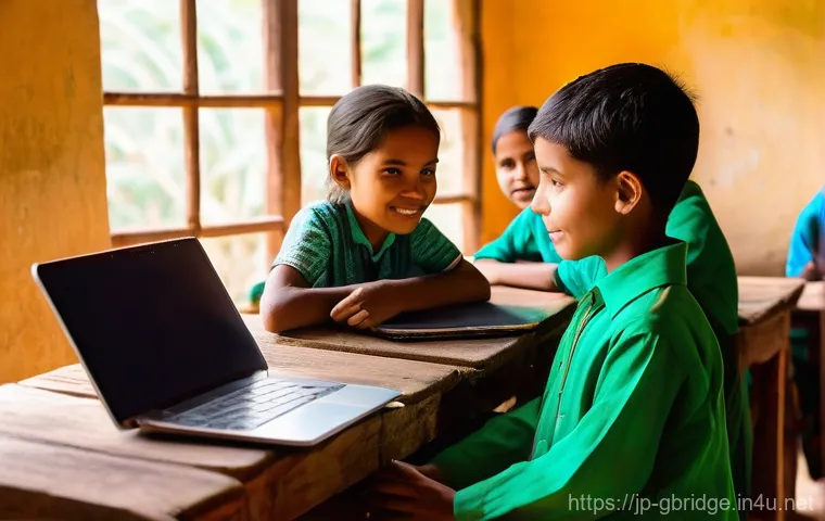 글로벌브릿지와 개발도상국 지원 - **Prompt 1: Digital Education Bridging Remote Communities**
    "A vibrant and hopeful scene in a br...