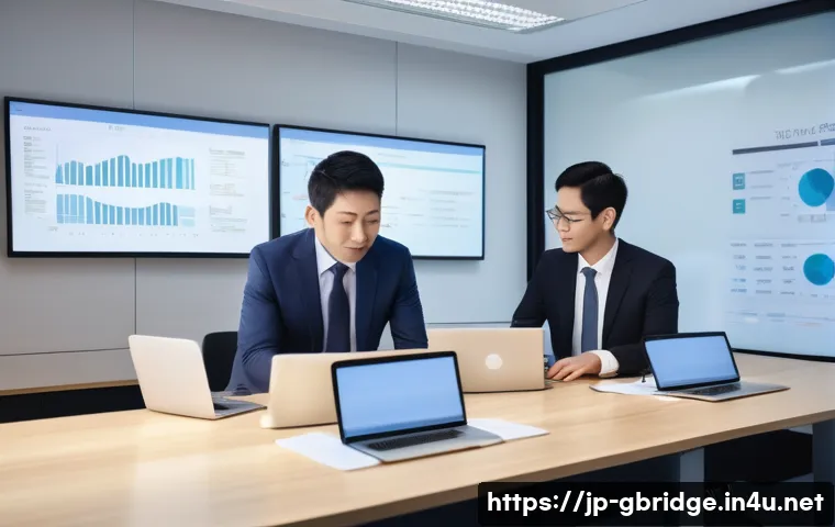 글로벌브릿지와 중소기업 지원 - A modern Japanese small business office environment showing a diverse team of professionals collabor...