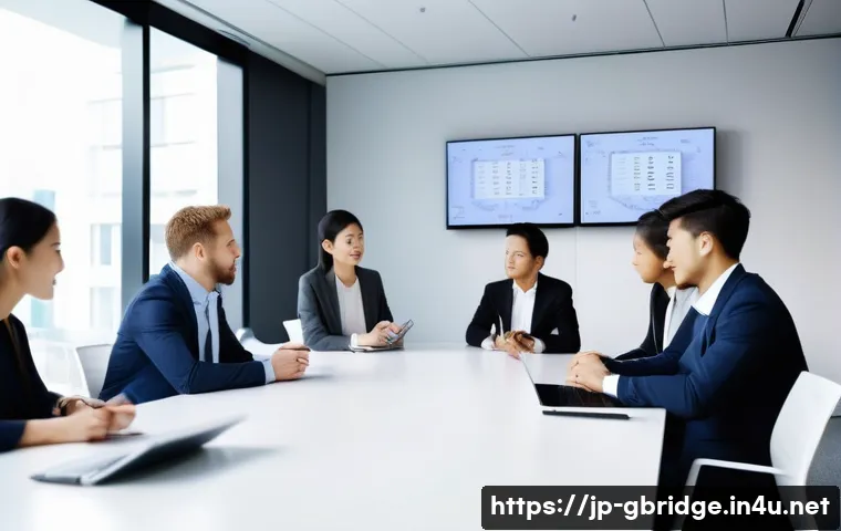글로벌브릿지 정의 - A diverse group of international business professionals in a modern conference room, engaged in a li...