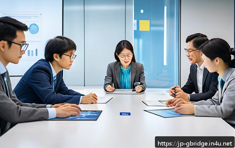 글로벌브릿지와 국제 연구 - A vibrant international research collaboration scene set in a modern conference room, showcasing div...