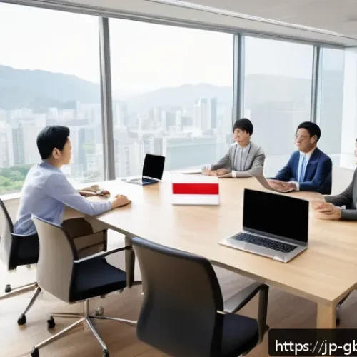 글로벌브릿지 협력 사례 - A diverse multicultural team engaged in a collaborative meeting in a modern office setting, featurin...
